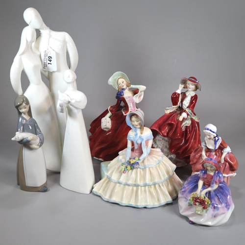 149 - Collection of Royal Doulton bone china figurines to include: 'Daydreams', 'Monica', 'Goody Two Shoes... 