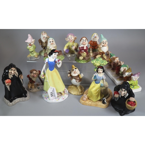 153 - Royal Doulton 'Snow White and the Seven Dwarfs' bone china figurines with boxes and certificates. to... 