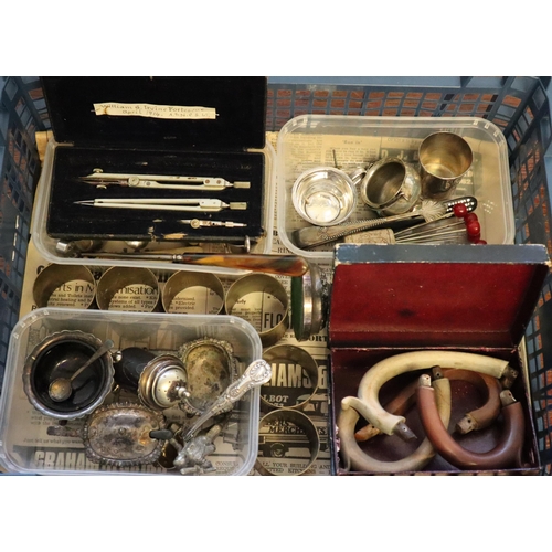 158 - Collection of silver plate and other items to include: condiment set, flower holder, napkin rings, s... 