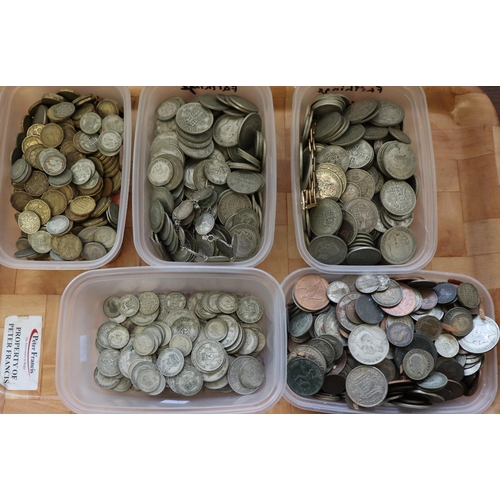 163 - Large collection of mainly GB coins, many being silver including: half Crowns, One Shilling, coin br... 