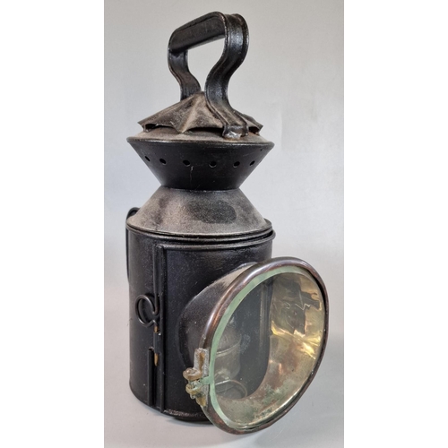 19 - Vintage metal railway lamp with glass lens. Unmarked. (B.P. 21% + VAT)