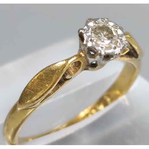 199 - 18ct gold and platinum diamond solitaire ring. 2.8g approx. Size J. (B.P. 21% + VAT)