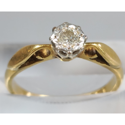 199 - 18ct gold and platinum diamond solitaire ring. 2.8g approx. Size J. (B.P. 21% + VAT)