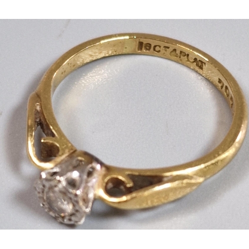 199 - 18ct gold and platinum diamond solitaire ring. 2.8g approx. Size J. (B.P. 21% + VAT)