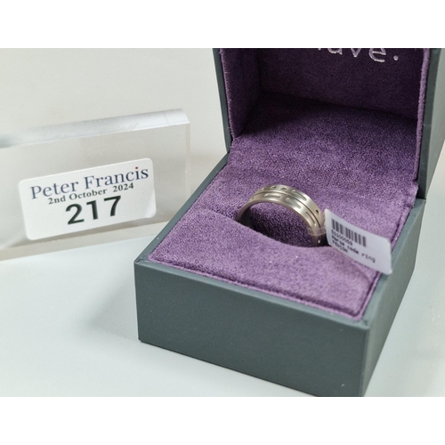 217 - Unusual modernist titanium Morse Code ring in 'Wave' ring box. Size S. (B.P. 21% + VAT)