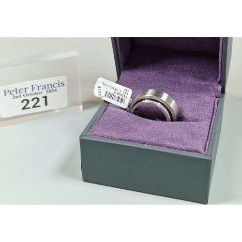 221 - Unusual diamond and stainless steel modernist ring. In 'Wave' ring box. Size M. (B.P. 21% + VAT)