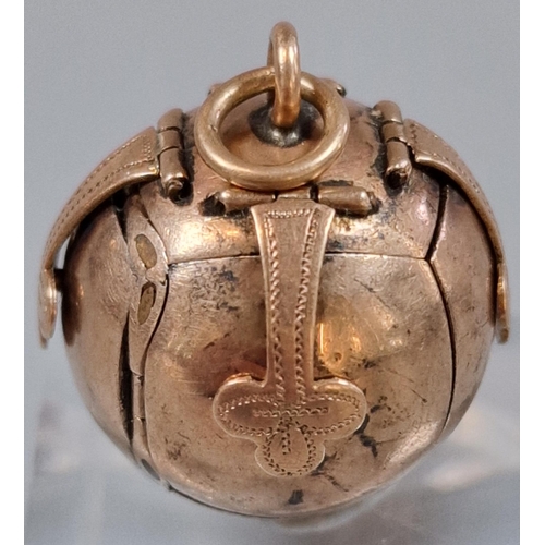 231 - 9ct gold and silver Masonic Orb/puzzle ball charm marked 9ct. 11.8g approx. (B.P. 21% + VAT)