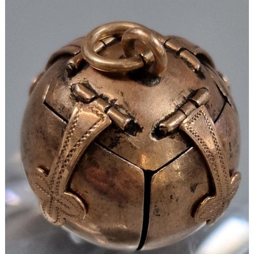 231 - 9ct gold and silver Masonic Orb/puzzle ball charm marked 9ct. 11.8g approx. (B.P. 21% + VAT)