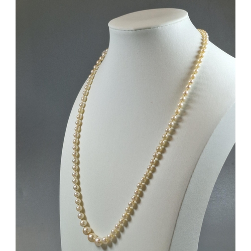 233 - Cultured pearl graduated necklace with 9ct gold clasp. 50cm long approx. (B.P. 21% + VAT)