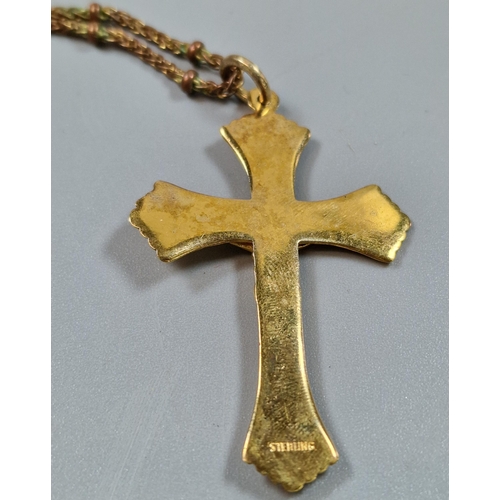 234 - Sterling silver gilded crucifix pendant on chain (not silver). (B.P. 21% + VAT)