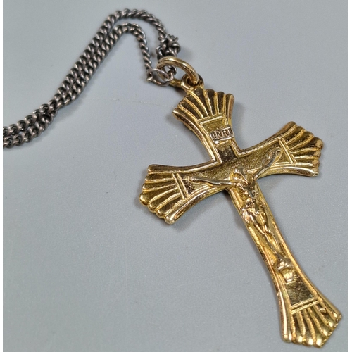 240 - Gilt sterling silver crucifix pendant on curb link chain marked 'Bjorg'. (B.P. 21% + VAT)