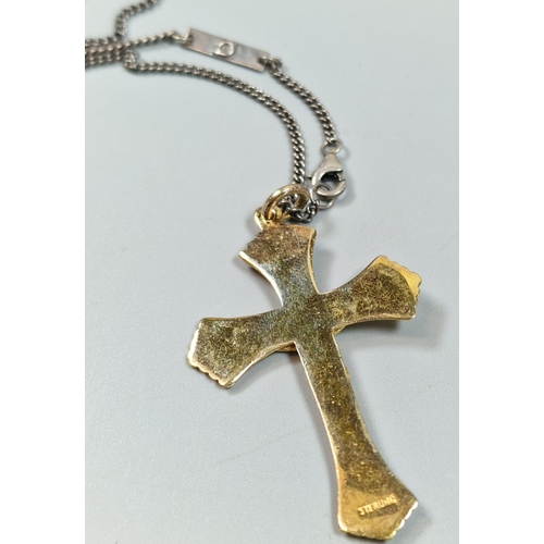 240 - Gilt sterling silver crucifix pendant on curb link chain marked 'Bjorg'. (B.P. 21% + VAT)