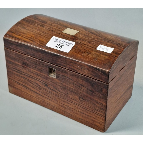 25 - 19th century rosewood and mother of pearl inlaid two section tea caddy. (B.P. 21% + VAT)