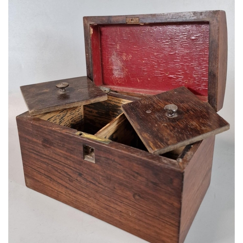 25 - 19th century rosewood and mother of pearl inlaid two section tea caddy. (B.P. 21% + VAT)