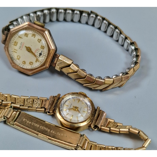 256 - Two 9ct gold ladies' wristwatches, one marked Accurist, the other Majex. Both with gold plated strap... 