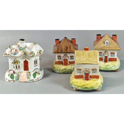 26 - Collection of early 19th century Audrey Dudson Staffordshire novelty pastille burner cottages. (4) (... 