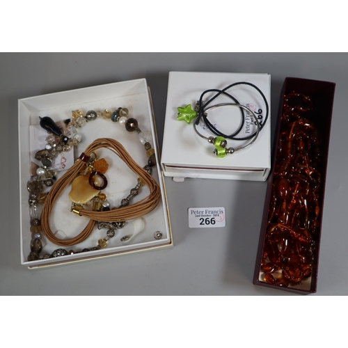 266 - Collection of four amber necklaces together with some modern jewellery by Antica Murrina Venezia to ... 