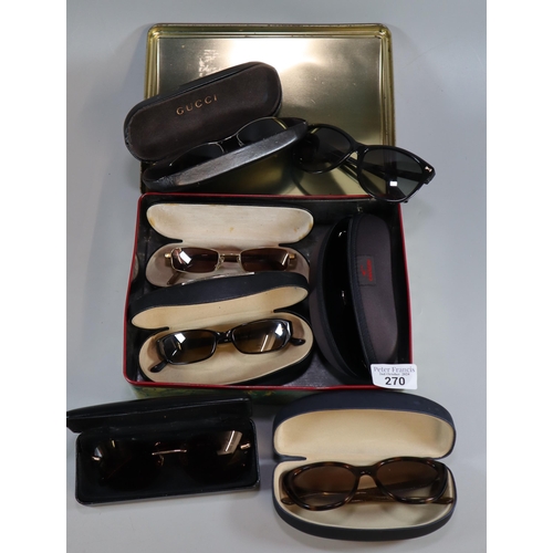 270 - Collection of sunglasses in cases marked Karen Millen, Adrienne Vittadini, Carrera, Gucci etc. (B.P.... 