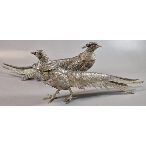 28 - Brace of silver plated pheasants with naturalistic features. (2)  (B.P. 21% + VAT)