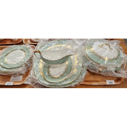 290 - Three trays of Aynsley bone china 'Sherwood' design dinner ware to include: tureen and cover, meat d... 