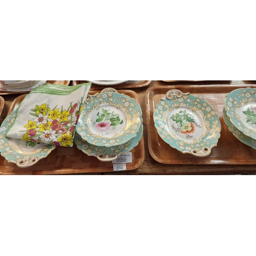 292 - 19th century English porcelain desert service, hand painted with botanical plants and flowers to inc... 