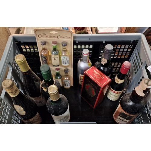 325 - Box of alcohol to include: Old Desert Sherry, Fine Old Vintage Character Port, 1966 half bottle of B... 