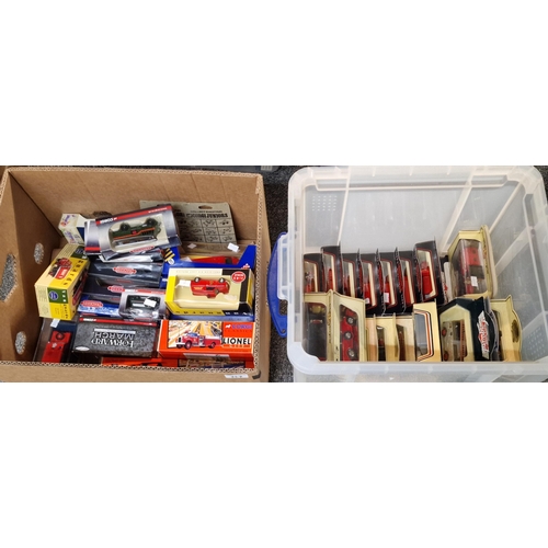 327 - Box of Models of Yesteryear, London's Burning etc. promotional vehicles, together with another box o... 