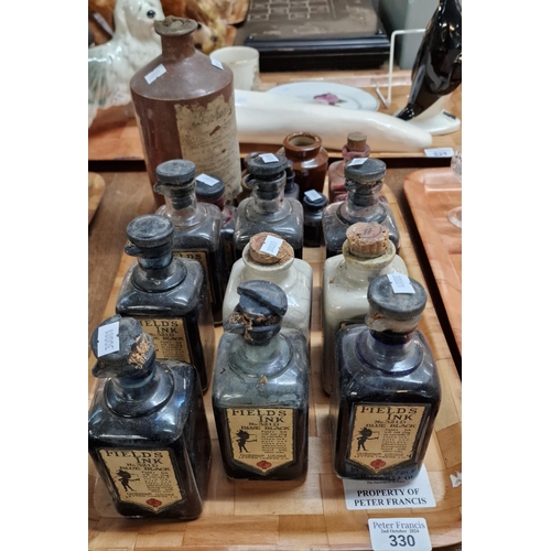 330 - Collection of vintage Field's Ink in various glass and ceramic bottles, other stoneware jars etc. (B... 