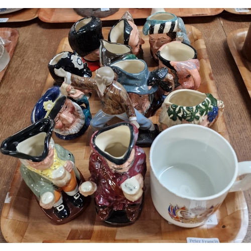 331 - Tray of mainly Royal Doulton character and Toby Jugs to include: Falstaff, Happy John, the London Bo... 