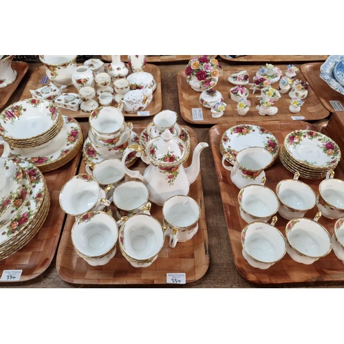 334 - Nine trays of mainly Royal Albert 'Old country Roses' design tea ware and other items including: vas... 