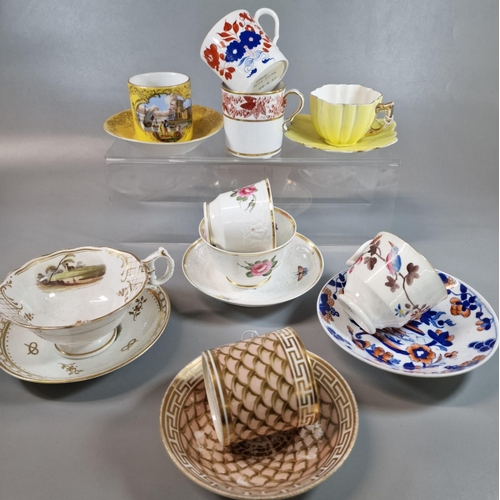 36 - Collection of 19th century Welsh and other tea and coffee cups and saucers to include: Swansea, 'Dol... 