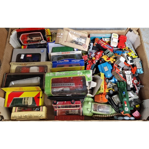 375 - Two boxes of playworn and other diecast model vehicles in original boxes to include: Dinky, Promotio... 