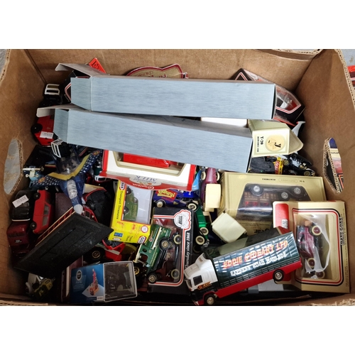 375 - Two boxes of playworn and other diecast model vehicles in original boxes to include: Dinky, Promotio... 