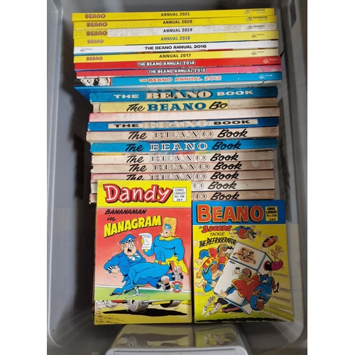 376 - Plastic box of Beano annuals and Dandy magazines.  (B.P. 21% + VAT)