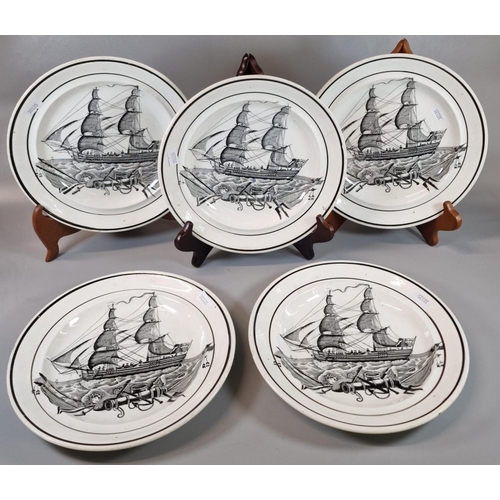 4 - Five 19th century Swansea black and white transfer printed Dillwyn ship's plates. (5) (B.P. 21% + VA... 