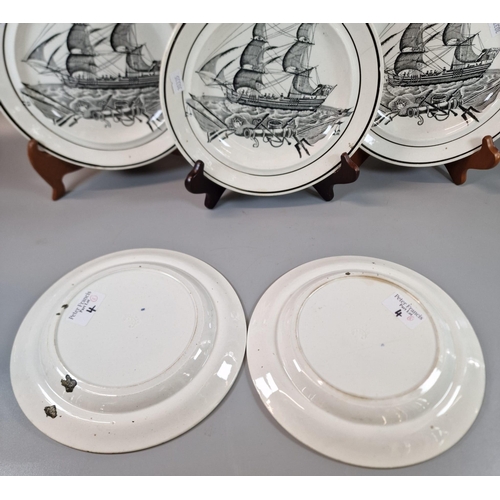 4 - Five 19th century Swansea black and white transfer printed Dillwyn ship's plates. (5) (B.P. 21% + VA... 