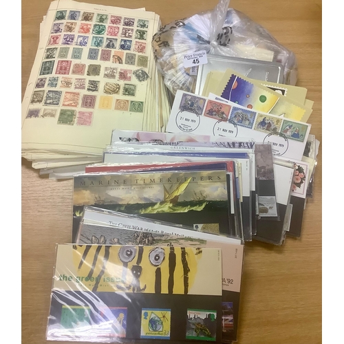 45 - All world collection of stamps on pages, bag of GB on paper and range of Great Britain presentation ... 