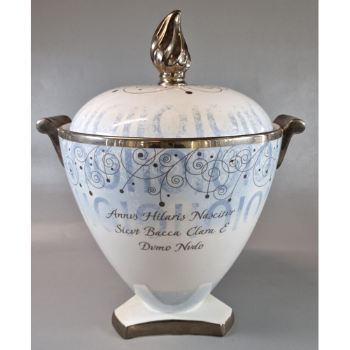 5 - Wedgwood Millennium Dawning limited edition vase in the form of an urn with cover, flame finial and ... 