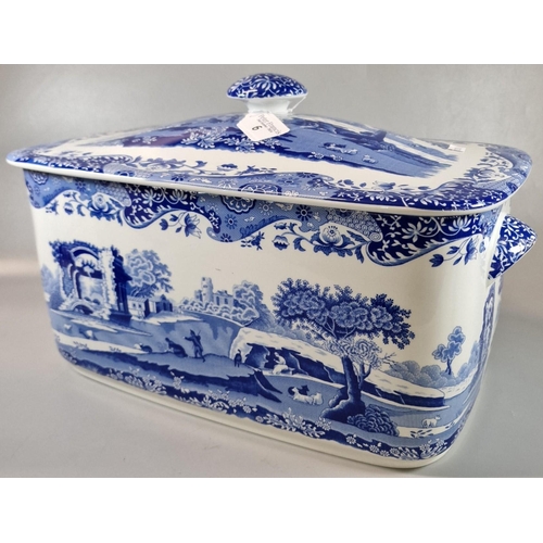 6 - Modern Spode The Original blue and white Italian bread bin and cover. Original box. 38cm long approx... 