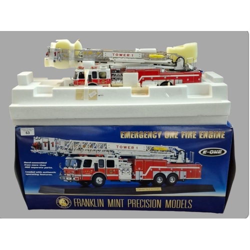 63 - Franklin Mint Precision Models 1:32 scale Emergency One Fire Engine 105 Platform. In original box an... 