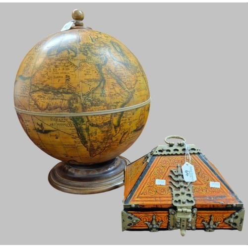 64 - Modern novelty drinks globe together with an Oriental design casket with brass mounts. (2)  (B.P. 21... 