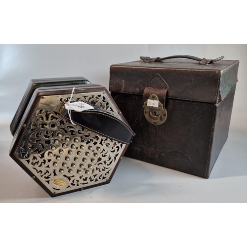 65 - C. Wheatstone & Co, early 20th century Duet System Concertina No 26392, with fifty six metal buttons... 