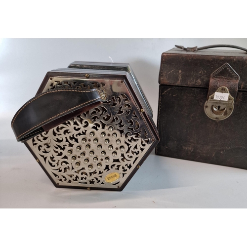 65 - C. Wheatstone & Co, early 20th century Duet System Concertina No 26392, with fifty six metal buttons... 