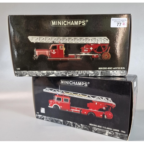 77 - Two Minichamps 1:43 scale diecast model Fire Engine vehicles to include: Mercedes Benz 1113 Arial La... 