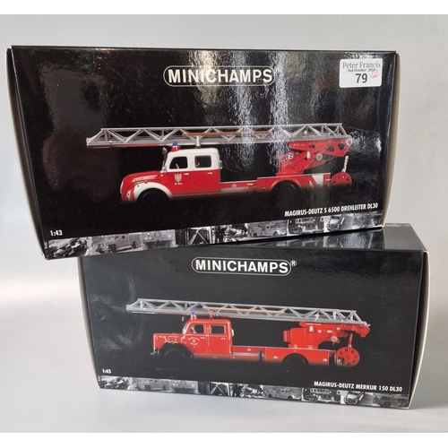 79 - Two Minichamps 1:43 scale model vehicles/fire Engines to include: Magirus-Deutz Merkur 150DL30 and M... 