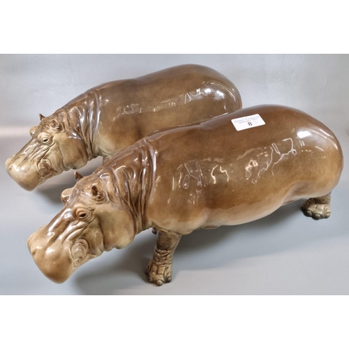 8 - Pair of Goebel West German studies of Hippopotamus. Impressed marks to the underside. 45cm long appr... 