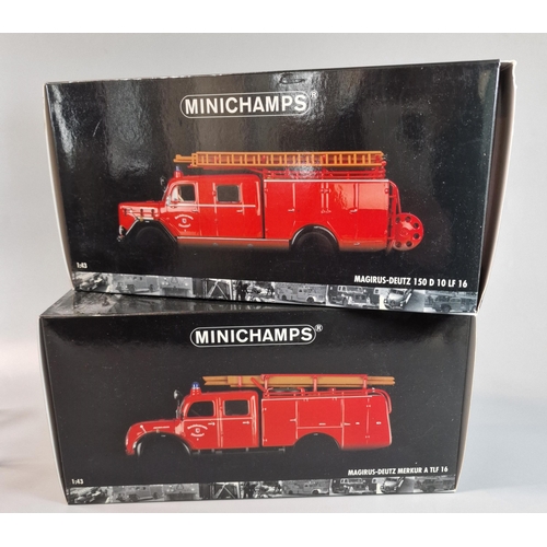 87 - Two Minichamps diecast model Fire Engines/vehicles, 1:43 scale to include: Margirus-Deutz 150D and M... 