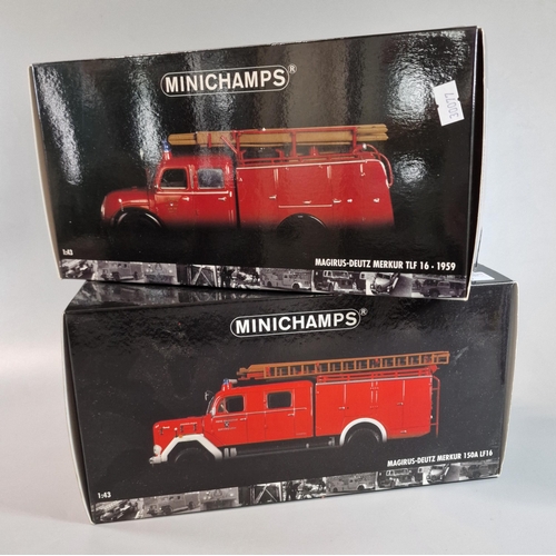 89 - Two Minichamps 1:43 scale model Fire Engines/vehicles to include Margirus-Deutz Mercur 150 A LF16 an... 