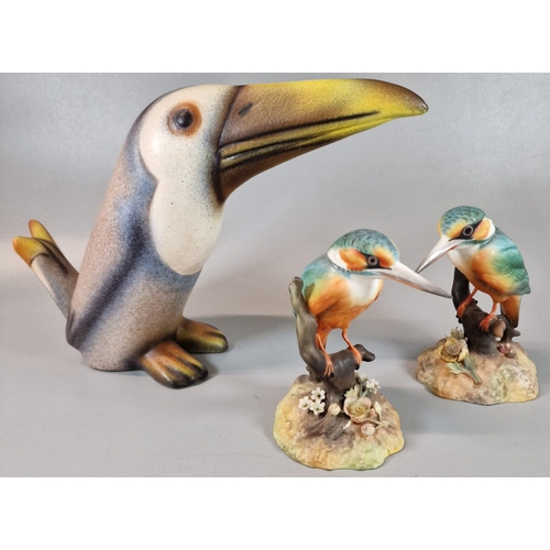 9 - Unusual West German ceramic study of a seated Toucan, together with two similar Royal Crown Derby En... 