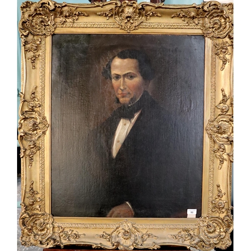 90 - British School, 19th century portrait of a gentleman. Unsigned. Oils on canvas. 77x63cm approx. In r... 